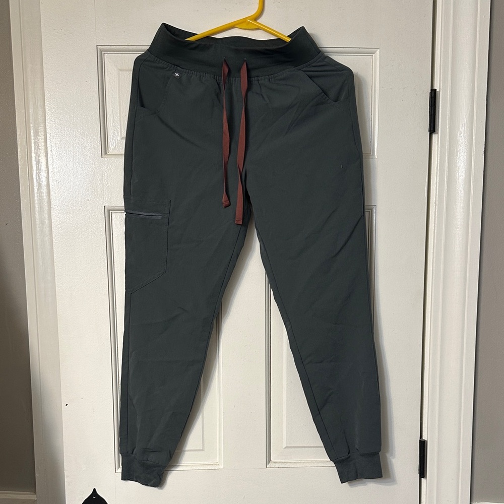 Figs Dark Gray Joggers with Burgundy Drawstring